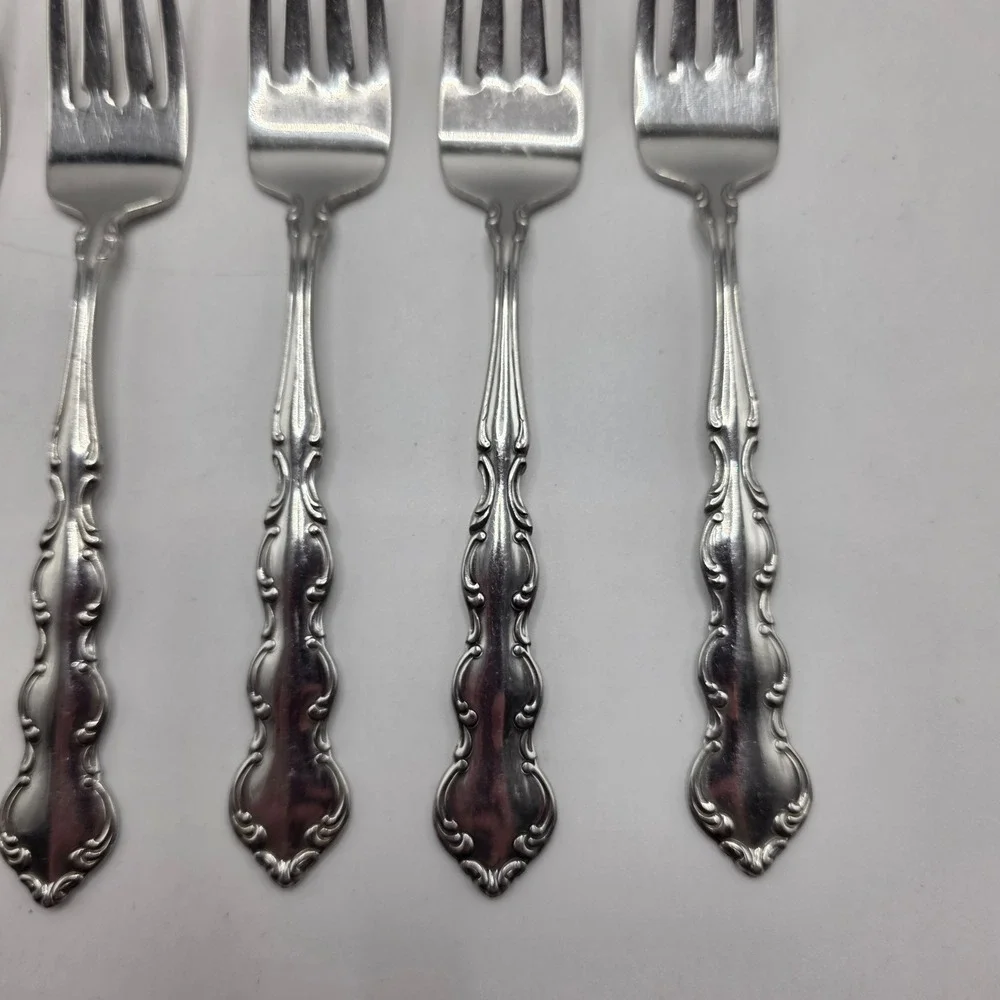 Oneida Salad Fork Chateau Deluxe Stainless Ornate Scroll Glossy Flatware Set 6pc